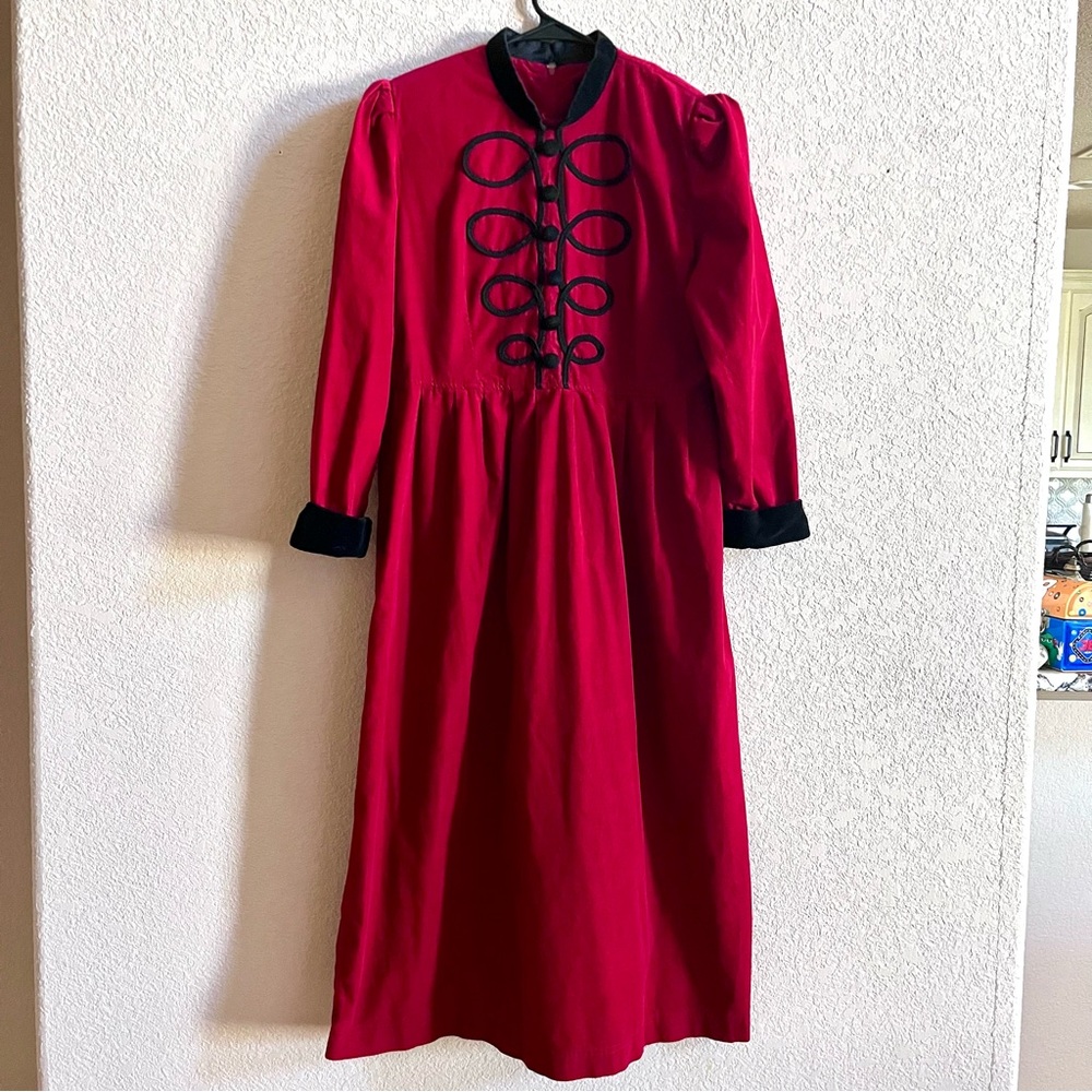Vintage Positive Attitude Petite Sz 14 Red Retro 1990's Corduroy A-line‎ Dress